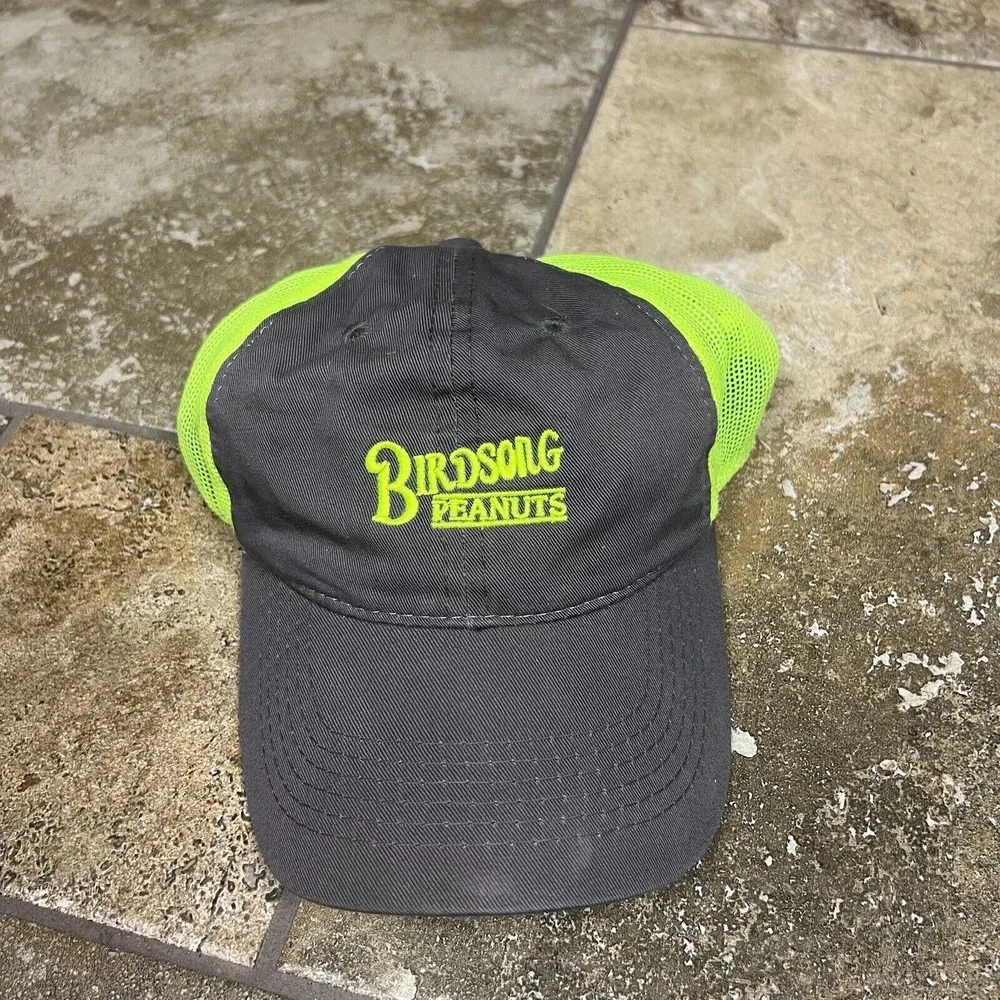 Birdsong Peanuts Hat Mens Grey Neon Yellow Mesh Back‎ Trucker Farm Seed Cap